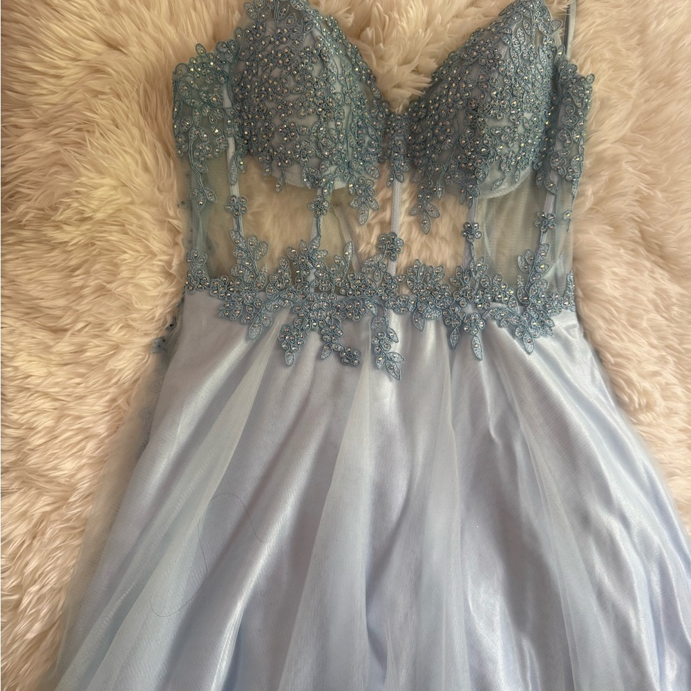Elegant Blue Embellished Dress